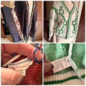2 amazing pieces Freshman Forever shawl and unbranded geometic green cardigan Me
